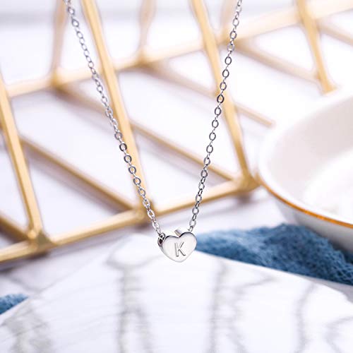 BriLove 925 Sterling Silver Tiny Initial Heart Necklace for Women Pendant Choker Necklace for Grils Letter K