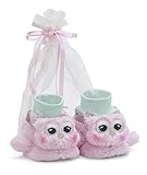 Bearington Baby Lil’ Hoots Plush Stuffed Animal Pink Owl Sock Top Slipper Booties