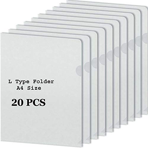 GreatDio® L-Type Transparent A4 Size Document Sleeve Project Document Holder Plastic Folder for Document Paper Certificate – 20 Pcs