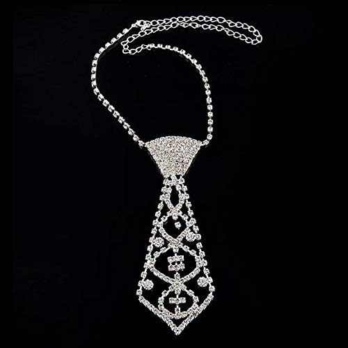 Gofypel Rhinestone Necktie Women Long Chain Necklace Crystal Vintage Sliver Jewelry Neck Tie for Prom Evening Party