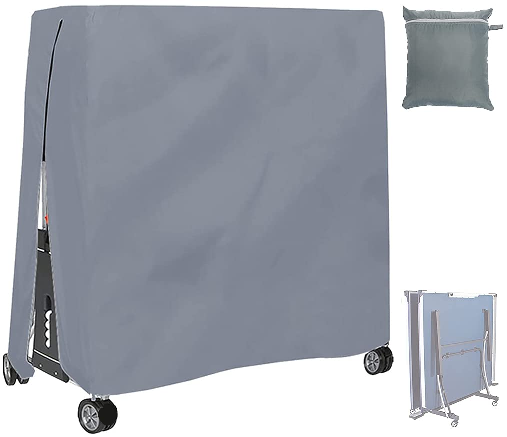 BOSKING Patio Table Tennis Table Cover, 210D Waterproof, Indoor/Outdoor, Foldable, Grey