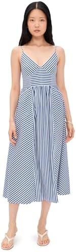 rhode selma striped drop waist midi dress Rhode Selma Dress In Green Stripe by Rhode