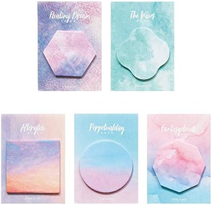 OPCOL Fantastic Geometric Shaped Sticky Notes, Gradient Colors Self-Stick Note Pads, 5 Pads x 30 Sheets (Circular, Regular Polygon, Square, Flower)