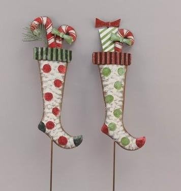 Cute Christmas Decoration Metal Stocking Stakes 2 Designs (Sold Separately)