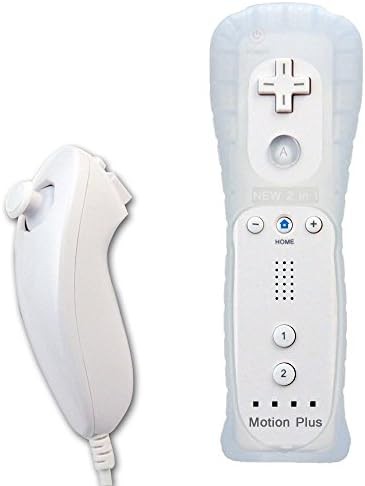 Wii Motion Remote,YUDEG Motion Plus Remote and Nunchuck Controller with Protective Silicon Case for Nintendo Wii Wii U (White)