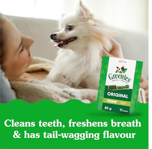 GREENIES Dog Treats Original Teenie Natural Dental Care, (43 Treats) 12oz. Pack | Cleans to gumline, dogs 2-7 kg, vet-recommended, Vitamin E immune support, calcium for bones, natural ingredients, adult dogs