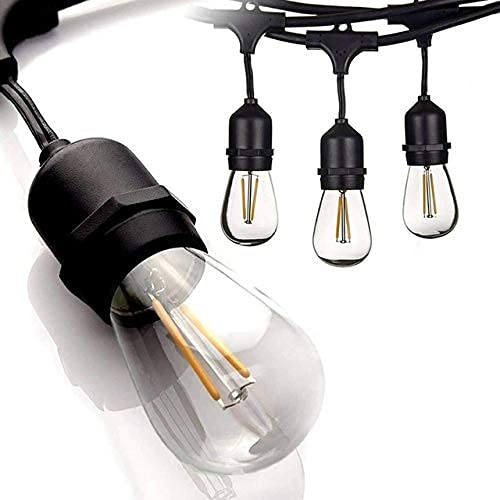 Plugtec 7.3m Outdoor String Lights - Festoon Lights - Garden Lights with a 2.7m Plug Lead and 12 Shatterproof LED Hanging Bulbs + 3 Spare