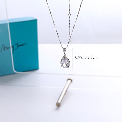Crystal Jewelry Set for Women - AMYJANE Charming Pear-Shape Sterling Silver Full Cubic Zirconia Bridal Pendant Necklace Dangle Earrings Set