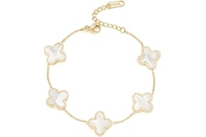 LYTWS 18K Gold Plated Lucky Flower Bracelet |Adjustable Bracelets| Cute Link Bracelets Jewelry Gifts for Women Teen Girls,White