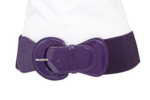 TFJ Women Fashion Belt Hip Elastic Waist Dark Purple Faux Leather Fabric M L XL