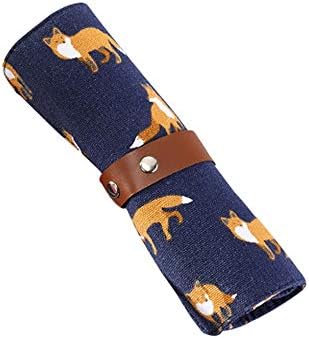 Pencil Case Foldable Multifunction Canvas Cotton Crocodile High Capacity Student Pen Bag Curtain Makeup Tool Glasses Bag Storage Pouch Purse(Blue 29 * 20.5cm)