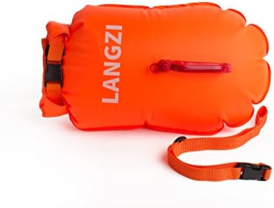 LANG ZI Swim Buoy - Swim Safety Flotation Device With Dry Bag and Waterproof Cell Phone Case For Swimmers,Triathletes,Snorkelers and Kayakers,Doulbe Separated Air Bag Design for Safe Swim Orange M-28L