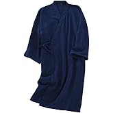 Cotton Kimono Robes with Pocket Waffle Japanese Style Yukata Kimono Pajamas Lightweight Plus Size Swimming Spa Bathrobe Knee Length Khan Steamed Clothing Wrap for Men and Women