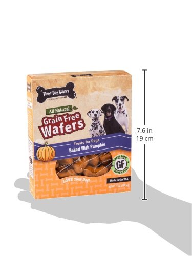 Three Dog Bakery Grain Free Wafers Baked Dog Treats, Pumpkin, 13 oz
