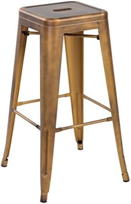 Ayvek Chairs Metal High ProStackable Indoor and Outdoor Backless Barstool (Set of 4), 26.4", Antique Black/Distressed Silver