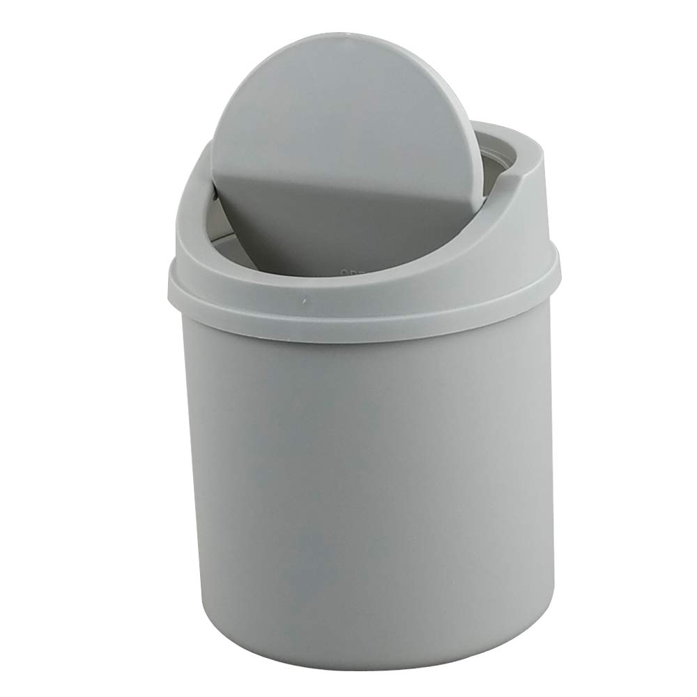 Cadineer Desktop Bin, Mini Trash Can With Swing Top Lid, Small Dustbin (Grey)