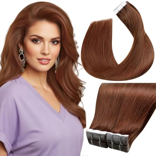 Laavoo Rot Tape Extensions Echthaar Rotbraun Echthaar Extensions Tape Remy Haar Extensions Seamless 50Cm Tape In Extensions Echthaar Unsichtbar 100G 40Pcs #33