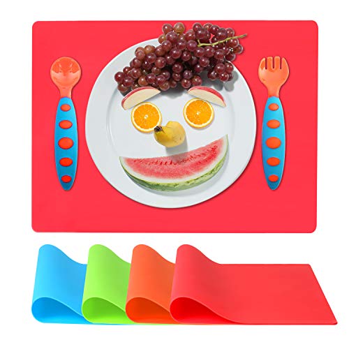 Kids Placemats for Dining Table (16 x 12 Inches), Silicone Baby Table