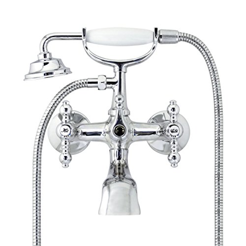 MODONA 6" European Style Tub & Shower Mixer with Porcelain Hand Held Shower Set â€“ Lever Handles - Made of Brass