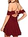 Sidefeel Women Ruffled Cold Shoulder Backless Skater Dress Small Red