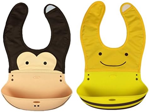 THUMBBABY Silicone Soft Baby Bibs, Waterproof ,Easy Wear and Clean Bib for Babies and Toddlers, Comfortable, Safe and Anti-bacterial (One Black+One Yellow)