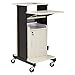 Oklahoma Sound Premium Plus Steel Wheeled AV Presentation Cart with Storage Cabinet, Wire Management Grommets, and 6 Outlet Power Strip, Ivory/Black