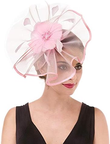 Hilary Ella Flax Net Face Veil Feather Fascinator for Women Cocktail Tea Party Derby Wedding Fascinators Hat
