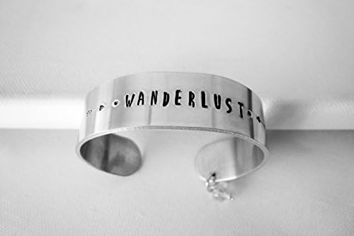 Wanderlust Hand Stamped Cuff Bracelet Aluminum Handmade Jewelry Boho Gypsy Style