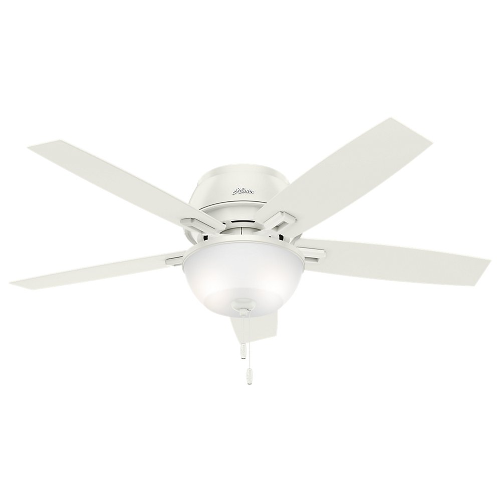 Hunter Indoor Low Profile Ceiling Fan with LED Light and pull chain control - Donegan 52 inch, White, 53343