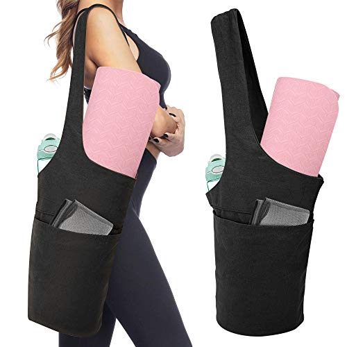 MoKo Yoga Mat Bag, Yoga Mat Tote Sling Carrier Lightweight Yoga Mat Carry Bag with Large Pocket & Zipper Pocket, Yoga Mat Holder for Women Men Fits Most Size Mats Reuseable Storage Bag – Black