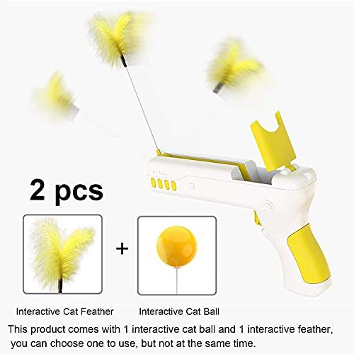 N&J Kelivi Cat Toy Gun，Interactive Cat Toys and Rebound Gun Toys for Kitten Cat Teaser Toys with Ball and Feather for Entertainment and Exercise Cat Toys for Indoor Cats. (Yellow)