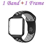 Fitbit Blaze Bands Large, JAKPAS Silicone Replacement Sport Band with Black Frame for Fitbit Blaze Smart Fitness Watch (Black/Gray)