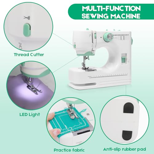 Xamanabu Sewing Machine for Beginners, 12 Built-in Stitches with Reverse Sewing, 6 Presser Feet Included, Portable Dual-Speed Machine with Foot Pedal & LED Light for Home Crafting