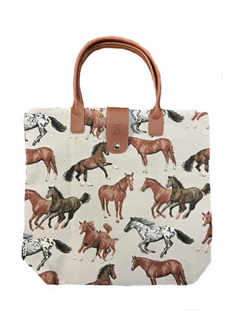 Signare Tapestry Foldable Tote Bag Reusable Shopping Bag Grocery Bag with Animal and Pet Design (Running Horse, FDAW-RHOR)