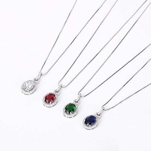 Womens Crystal Sapphire Jewelry Set - 14k White Gold Plated Elegant Bridal CZ Cubic Zirconia Birthstone Earrings and Pendant Necklace Set for Bridesmaids Birthday Gifts - Thumbnail 5