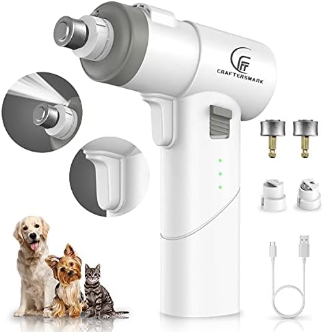Craftersmark Dog Nail Grinder with LED Light Pet Nail Grinder with Automatic and Manual Design，Low Noise 3 Speed Dog Nail Trimmer for Small Medium Large Dogs & Cats