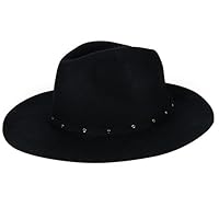 Aerusi Unisex Vintage Black Wool Felt Wide Brim Floppy Safari Outback Fedora Hat