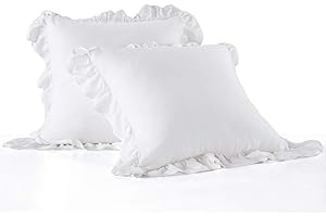 meadow park Stone Washed French Linen European Pillow Shams, Set of 2 Pieces, 26 inches x 26 inches Square Euro Sham, Super Soft, Ruffles Style, Beige Color