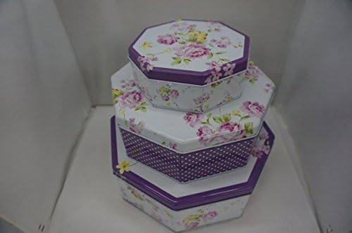 Octagon Shapped Empty Cookie Storage Tins,Shabby Chic, with Beautiful Floral Design set of 3