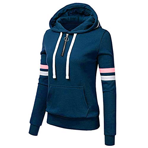 wuliLINL Women's Striped Pocket Hoodie Sweatshirt Athletic Pullover Sweatshirt Hoodies