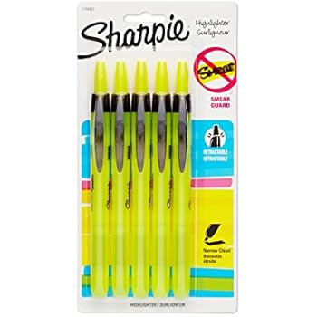 Sharpie 1740822 Accent Retractable Highlighter, Chisel Tip, Fluorescent Yellow, 5-Count