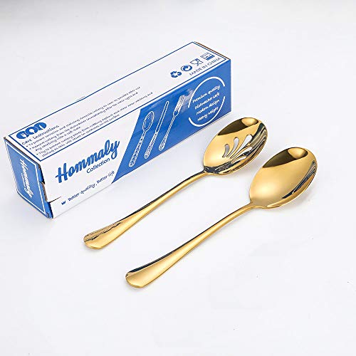 Gold Large Serving Spoons set Serving Spoons x 4, Slotted Spoons x 4, 9