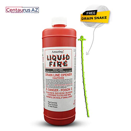 Liquid Fire Drain Opener 32 Ounce with Centaurus AZ Drain Snake for