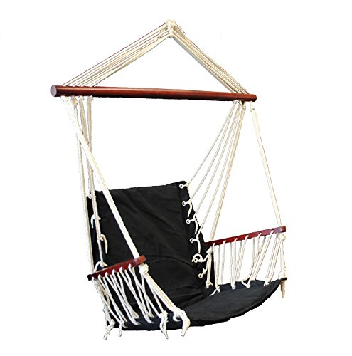 OMNI Patio Swing Seat Hanging Hammock Cotton Rope Chair With Cushion Seat (Black)