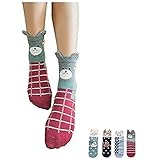 4 Pairs Womens Cute Animal Socks Colorful Funny Casual Cotton Crew Socks Girls Socks