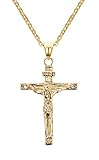 Reve Jewelry Gold Plated Stainless Steel Jesus Christ Cross Crucifix Pendant Necklace, 20''-24