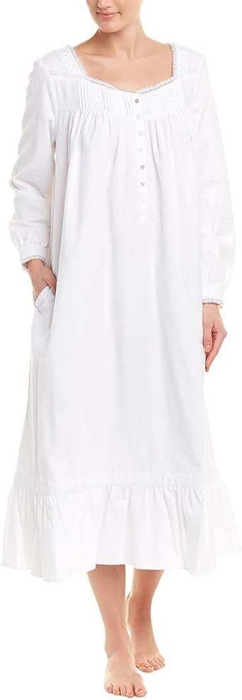 Eileen West Flannel Embroidered Long Sleeve Ballet Nightgown (5519930) XL/White Embroidery at 