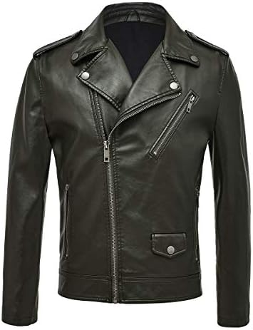 FEICUI Mens Leather Jacket Causal Faux Leather Motorcycle Zipper Jacket Coat