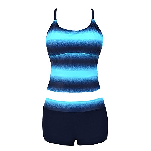 ASERTY Women's Swim Top Two Pieces Plus Size Gradient Tankini Bikini Swimwear Swimsuit Bathing Suit Blue