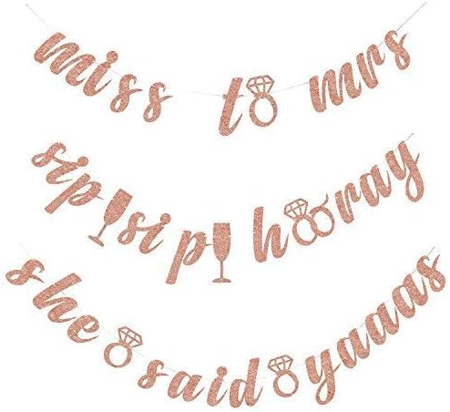 Bachelorette Banner Rose Gold Glitter Bridal Shower Engagement Party Decorations,3 pcs